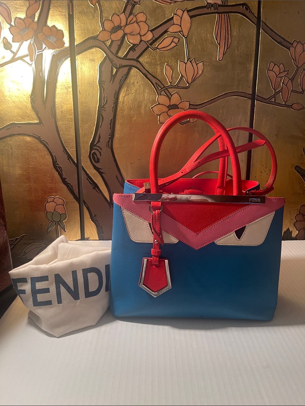 Fendi Colorblock Satchel in Blue, Orange Red & Pink PEEKABOO Shoulder/Sling